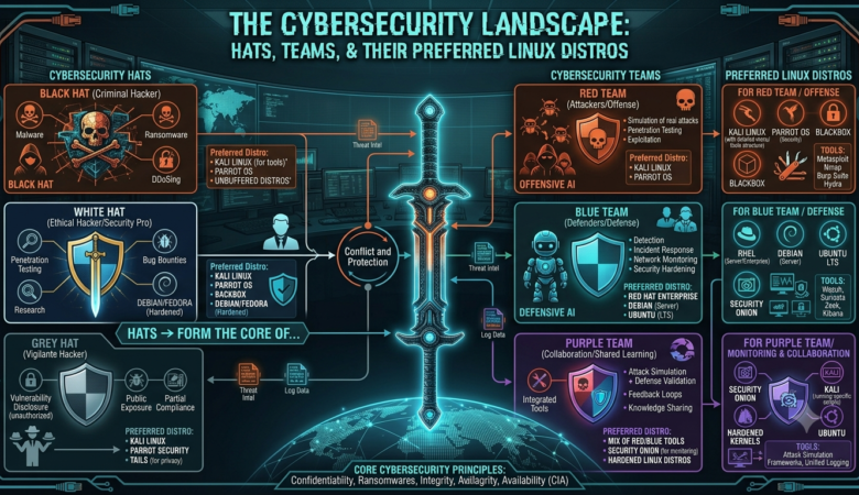 Types of Cybersecurity Hats, Cybersecurity Teams, and Their Preferred Linux